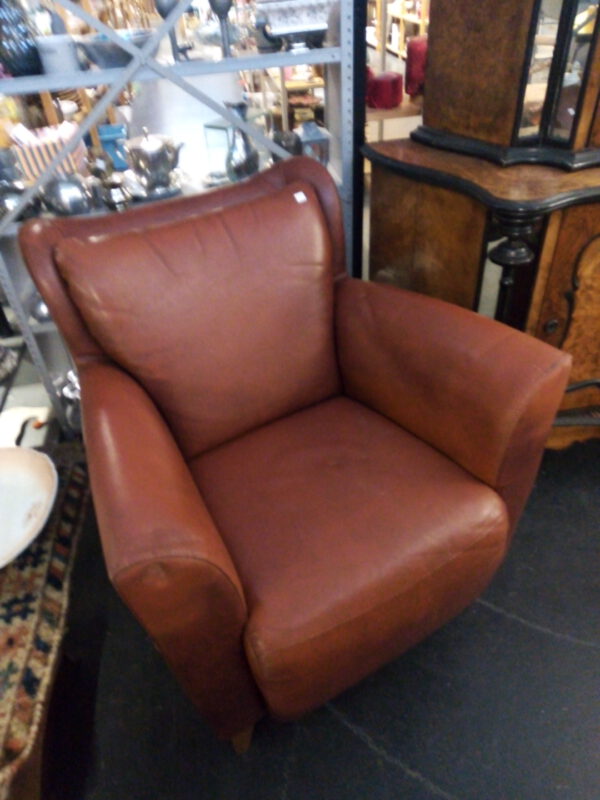 Luxe lederen cognac kleurige fauteuil